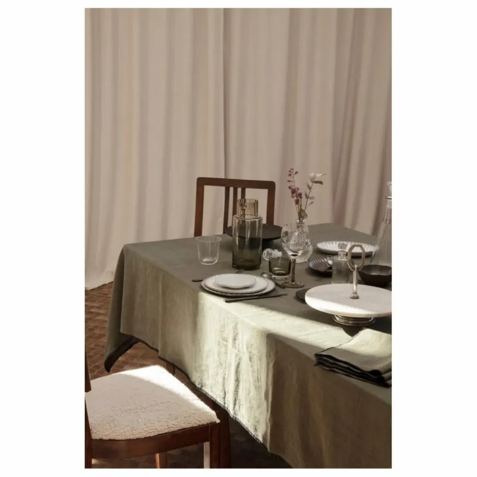 Serviette de table en lin lavé-surfilée - Set de 4 | Vert kaki