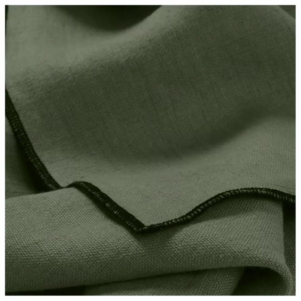 Serviette de table en lin lavé-surfilée - Set de 4 | Vert kaki