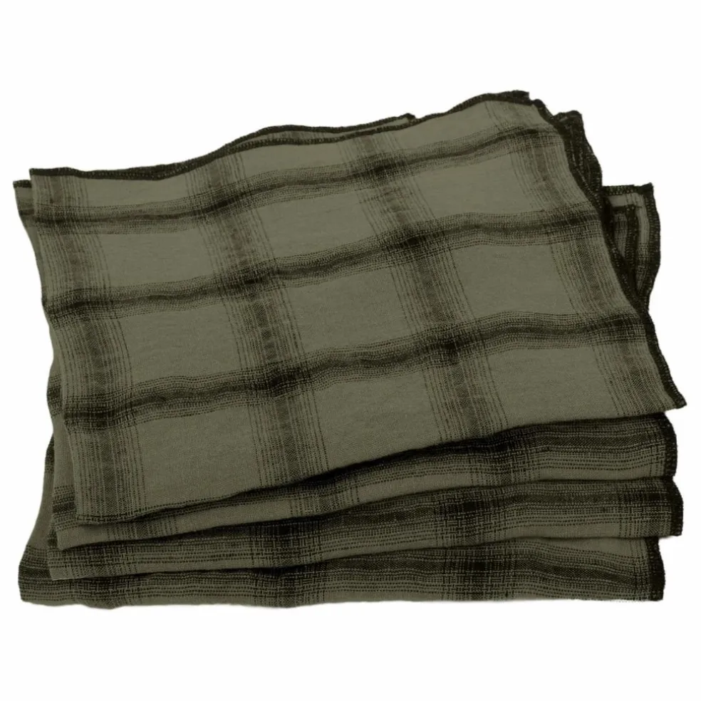 Serviettes de table Highlands en lin lavé - Set de 4 | Vert kaki