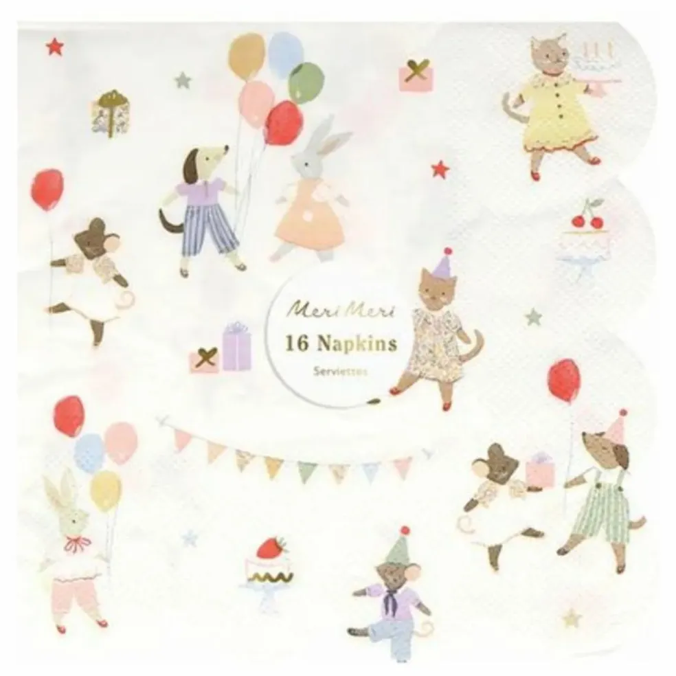 Serviettes en papier d'anniversaire Animal Friends - Set de 16