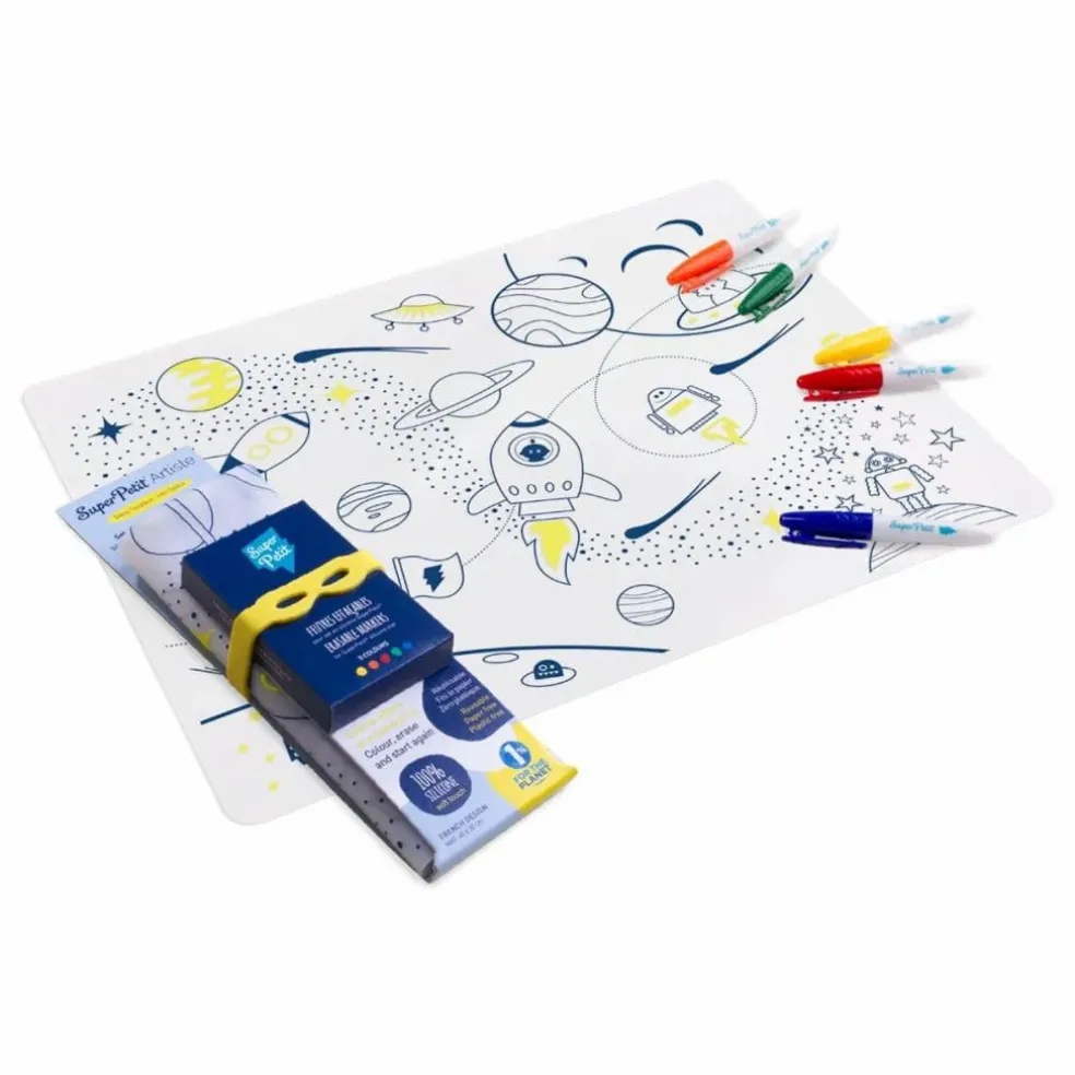 Set de table à colorier avec 5 feutres et bracelet Super héros