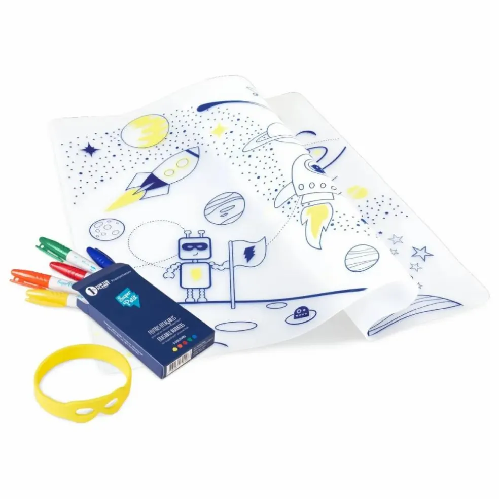 Set de table à colorier avec 5 feutres et bracelet Super héros