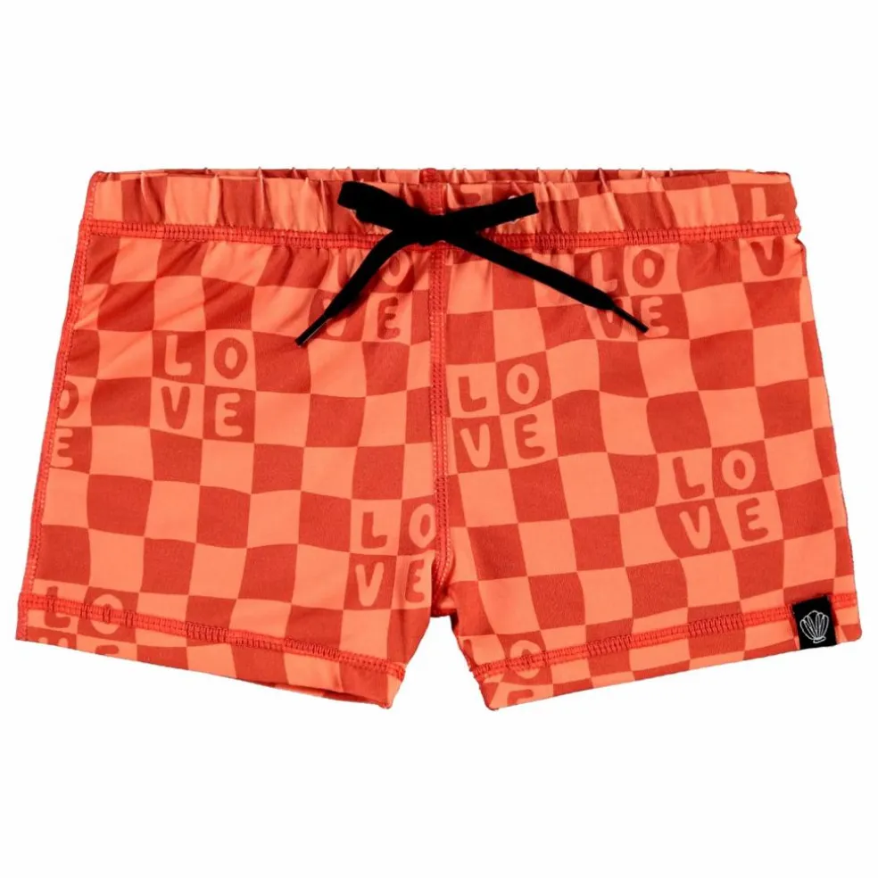 Short de Bain Anti-UV Checkered Love Fibres Recyclées | Corail