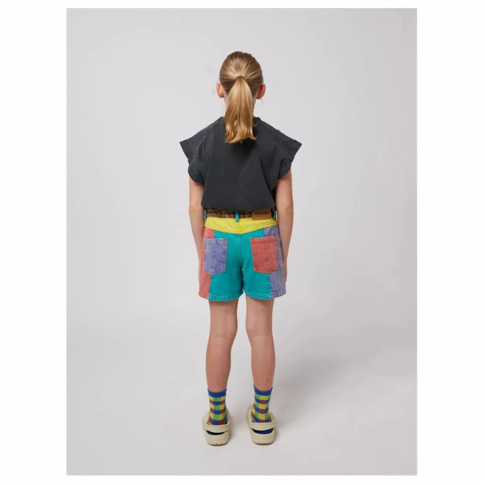 Short en Jean Colorblock Coton Bio | Turquoise