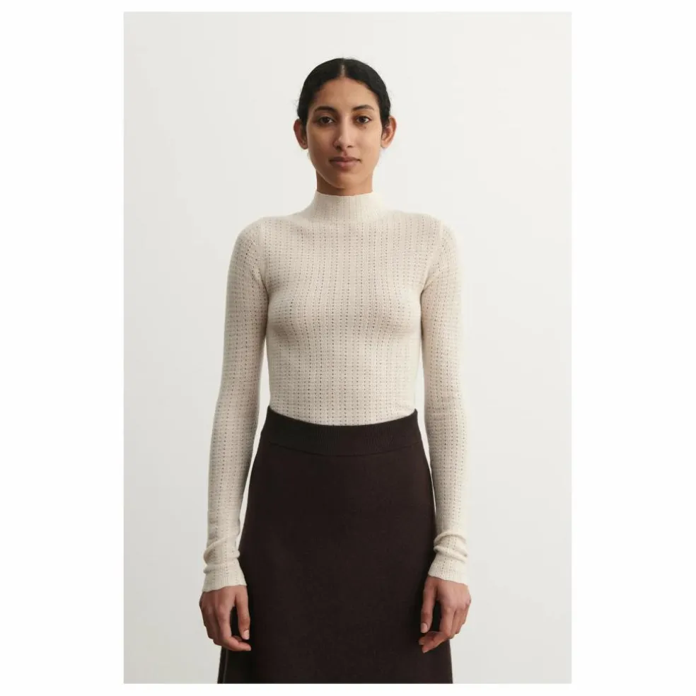 Sous-pull Col Cheminé Pointelle Laine Mérinos - Collection Femme | Ecru