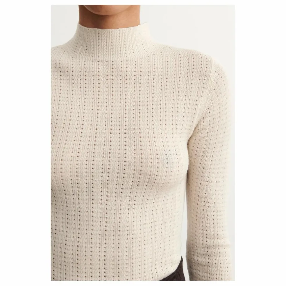 Sous-pull Col Cheminé Pointelle Laine Mérinos - Collection Femme | Ecru