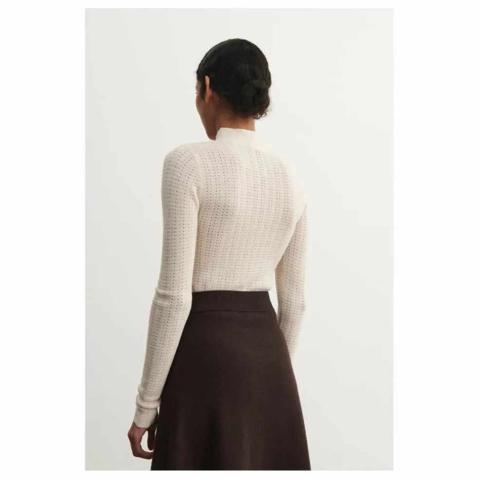 Sous-pull Col Cheminé Pointelle Laine Mérinos - Collection Femme | Ecru