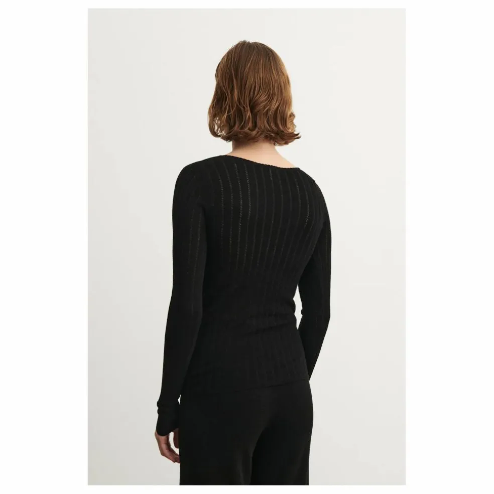 Sous-pull Pointelle Laine Mérinos - Collection Femme | Noir