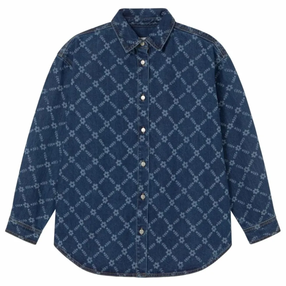Sur-Chemise Flowers Grid Denim | Indigo