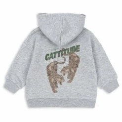 Sweat Capuche Lou Tigres Coton Bio | Gris chiné