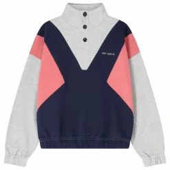 Sweat Col Boutonné Colorblock Coton Bio | Gris