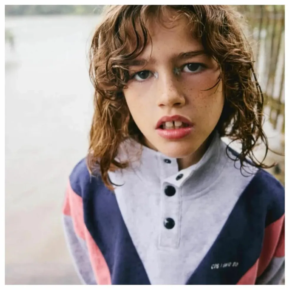 Sweat Col Boutonné Colorblock Coton Bio | Gris