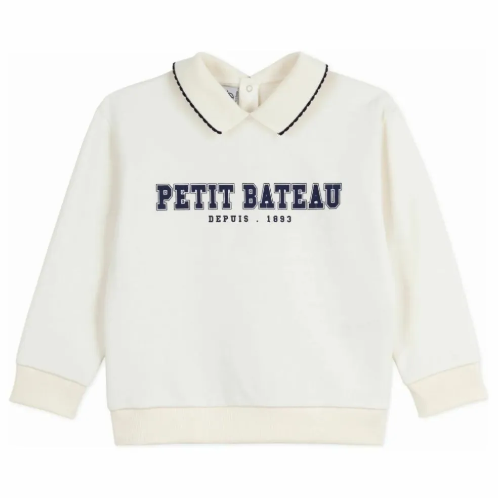 Sweat Col Polo Petit Bateau | Ecru