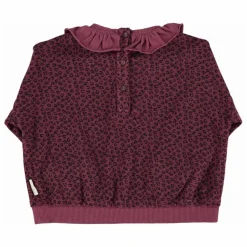 Sweat Col Volants Léopard Coton Bio | Aubergine