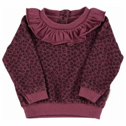 Sweat Col Volants Léopard Coton Bio | Aubergine