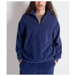 Sweat Col Zippé Bobypark Bouclette Coton Bio | Bleu foncé