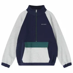 Sweat Col Zippé Colorblock Coton Bio | Gris