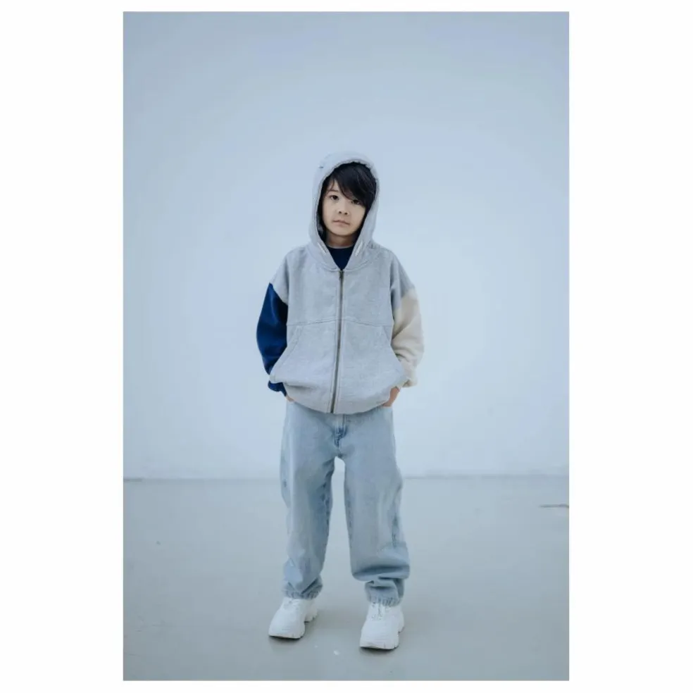 Sweat Zippé Tricolore Coton Bio | Gris