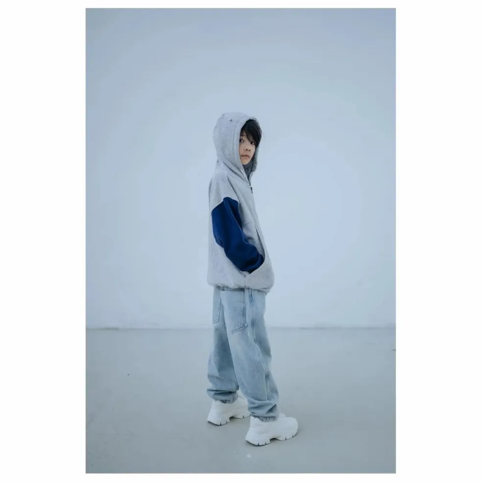 Sweat Zippé Tricolore Coton Bio | Gris