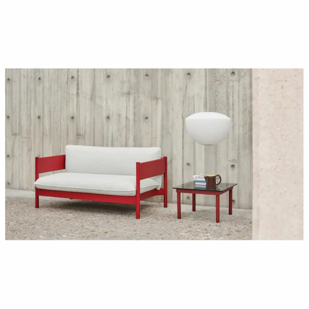 Table basse en verre Kofi, pietement en chêne | Rouge