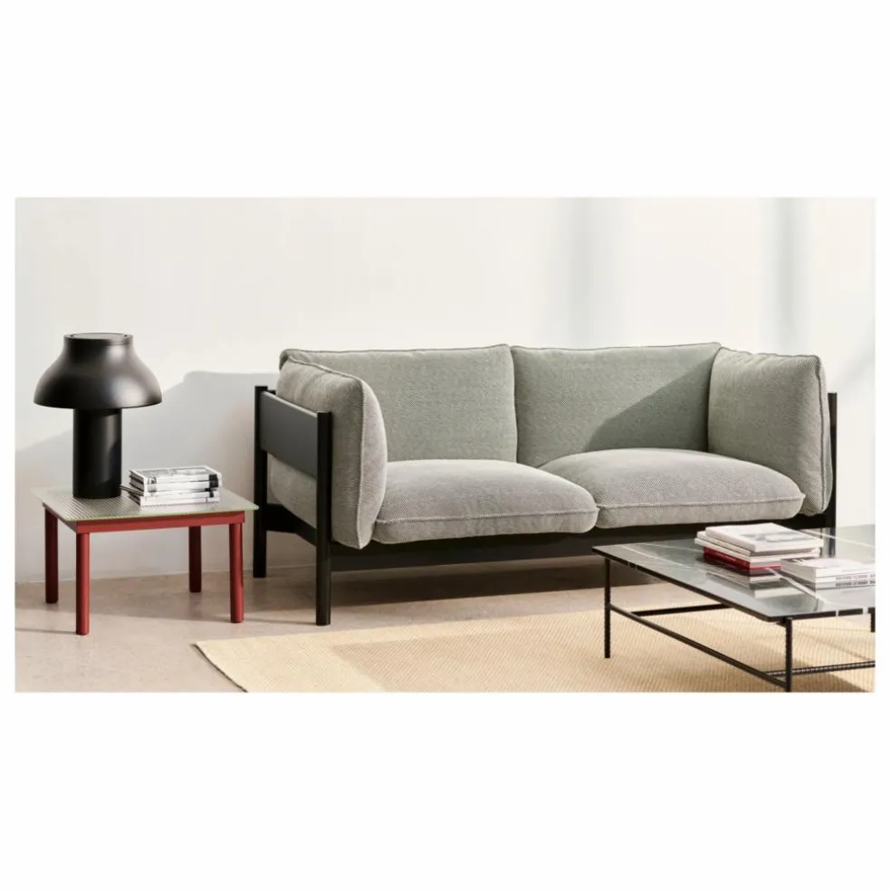 Table basse en verre Kofi, pietement en chêne | Rouge
