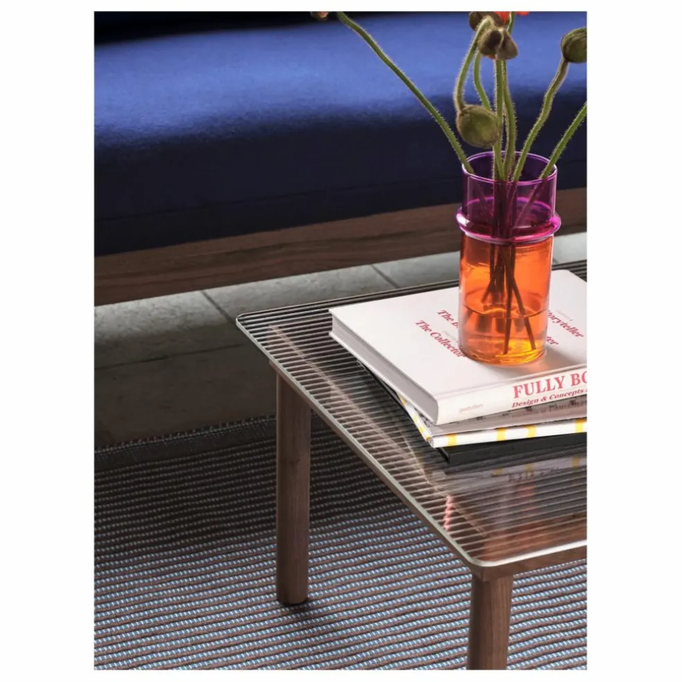 Table basse en verre Kofi, piétement en noyer | Noyer