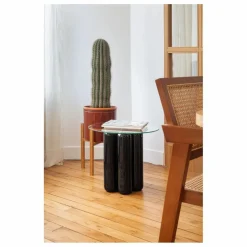 Table d'appoint avec plateau en verre | Noir