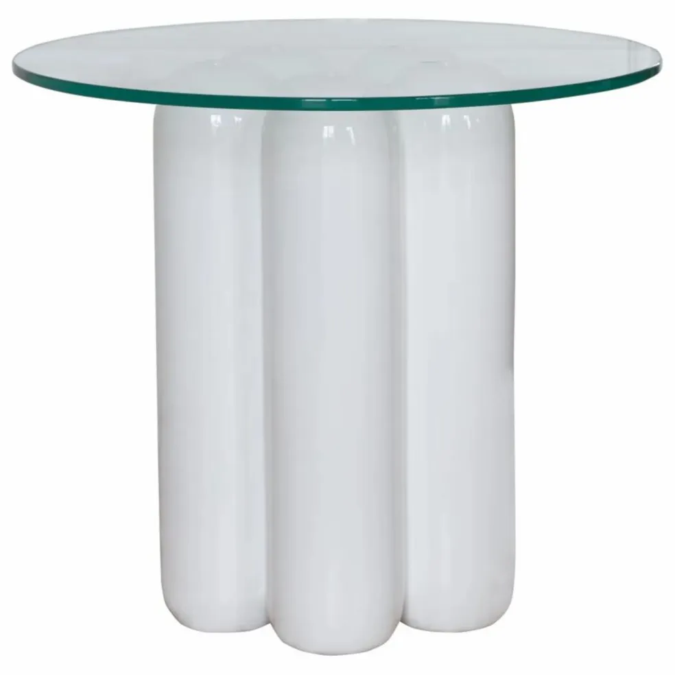Table d'appoint avec plateau en verre | Blanc