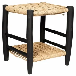 Table de nuit en bois peint et palme | Noir