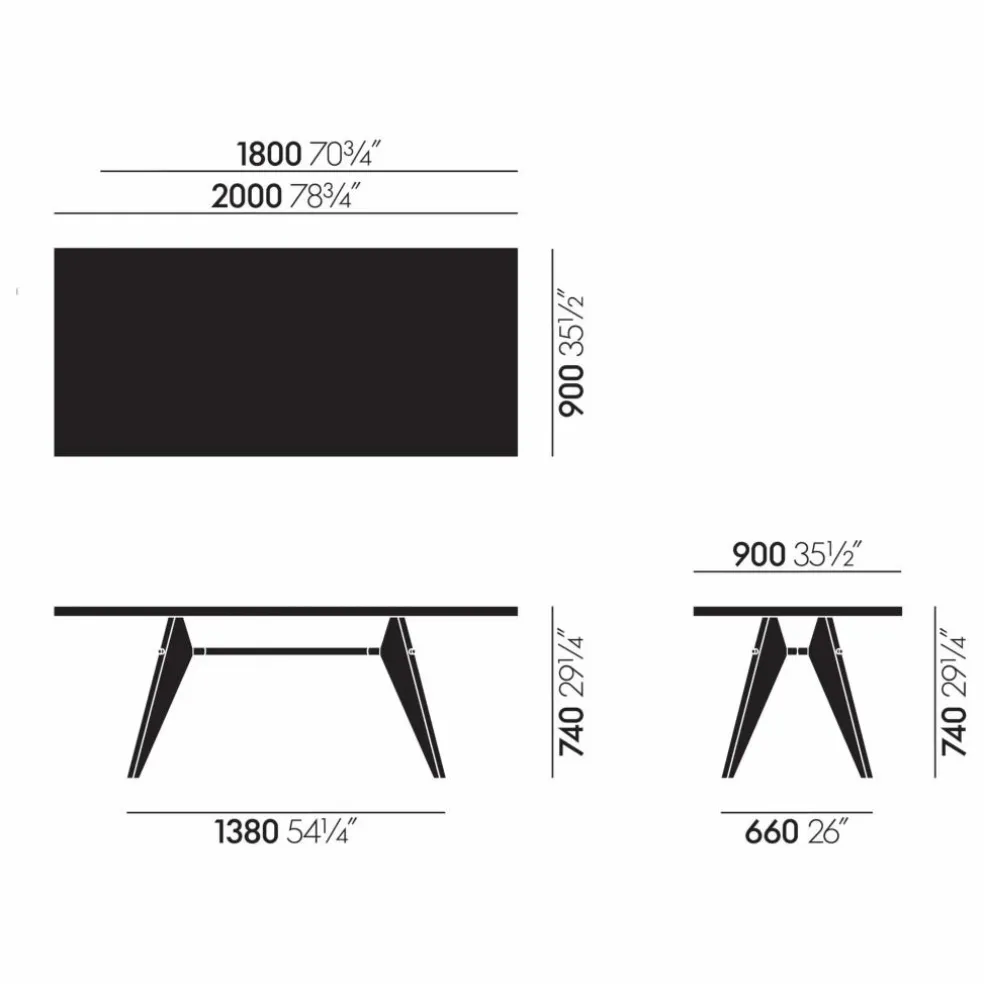 Table EM - piètement noir - Jean Prouvé | Chêne