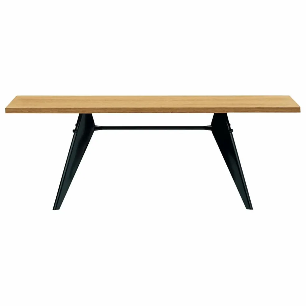 Table EM en chêne naturel huilé 220x90 cm - piètement noir - Jean Prouvé | Chêne