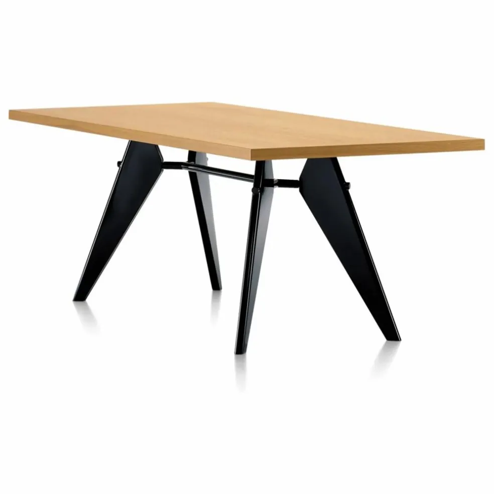 Table EM en chêne naturel huilé 220x90 cm - piètement noir - Jean Prouvé | Chêne
