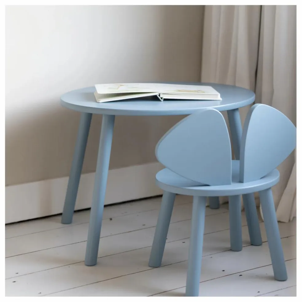 Table et chaise Souris en bouleau | Bleu ciel
