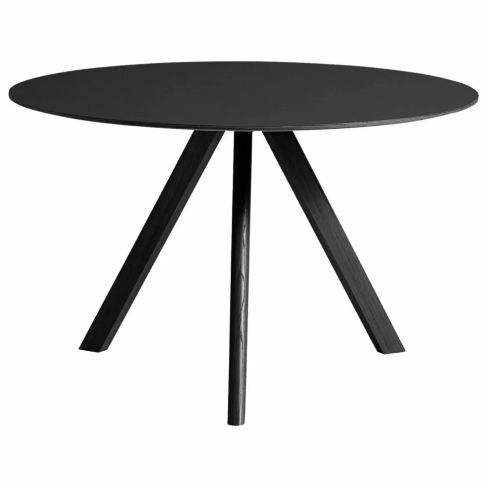Table ronde laquée CPH20, pietement en chêne | Noir