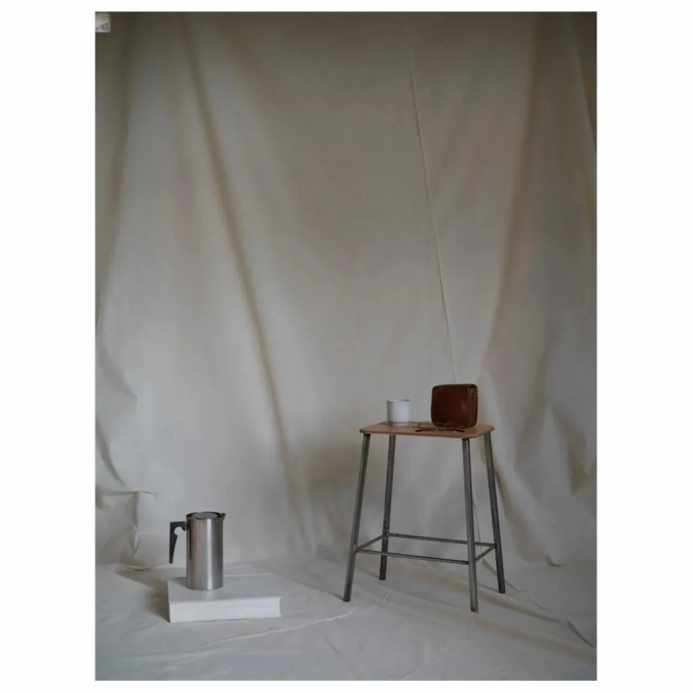 Tabouret Adam, assise en cuir | Argenté