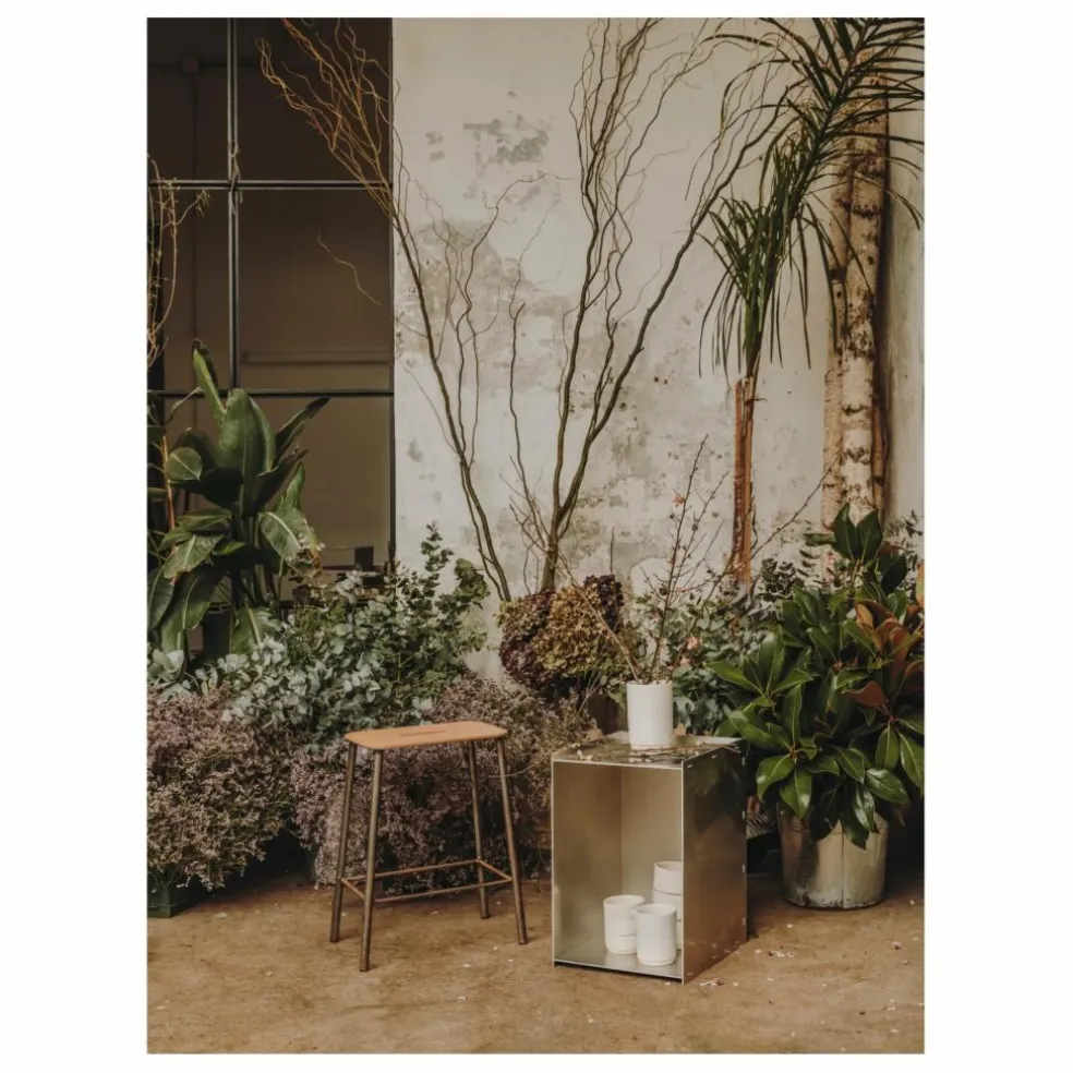 Tabouret Adam, assise en cuir | Argenté