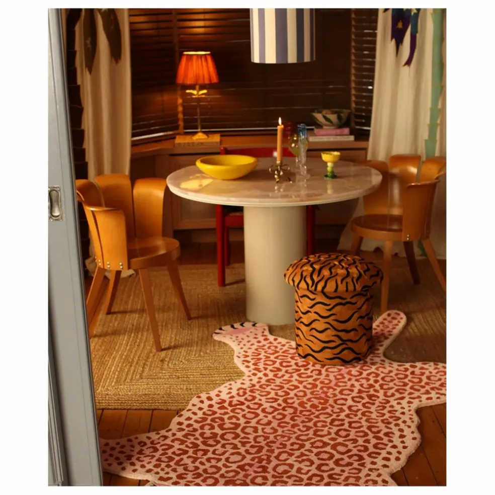 Tabouret brodé Maya Tiger | Camel