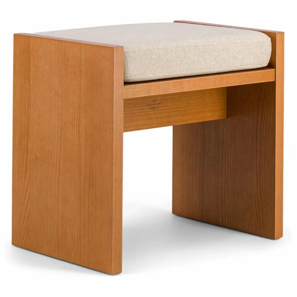 Tabouret Chiesa en toile tissée et frêne finition iroko | Beige