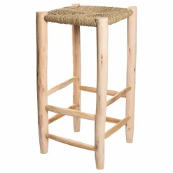 Tabouret de bar en bois brut et palme