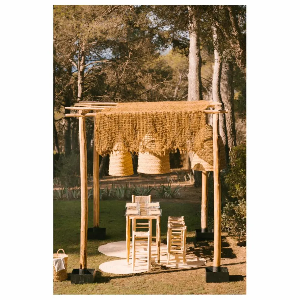 Tabouret de bar en bois brut et palme