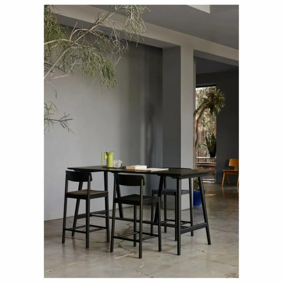 Tabouret de bar sangles noires 65 cm Betty TK12 en frêne | Noir