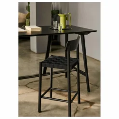 Tabouret de bar sangles noires 75 cm Betty TK15 en frêne | Noir
