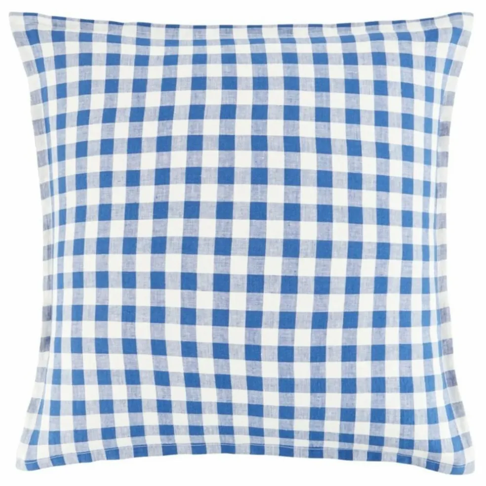 Taie d'oreiller en lin Vichy | Bleu