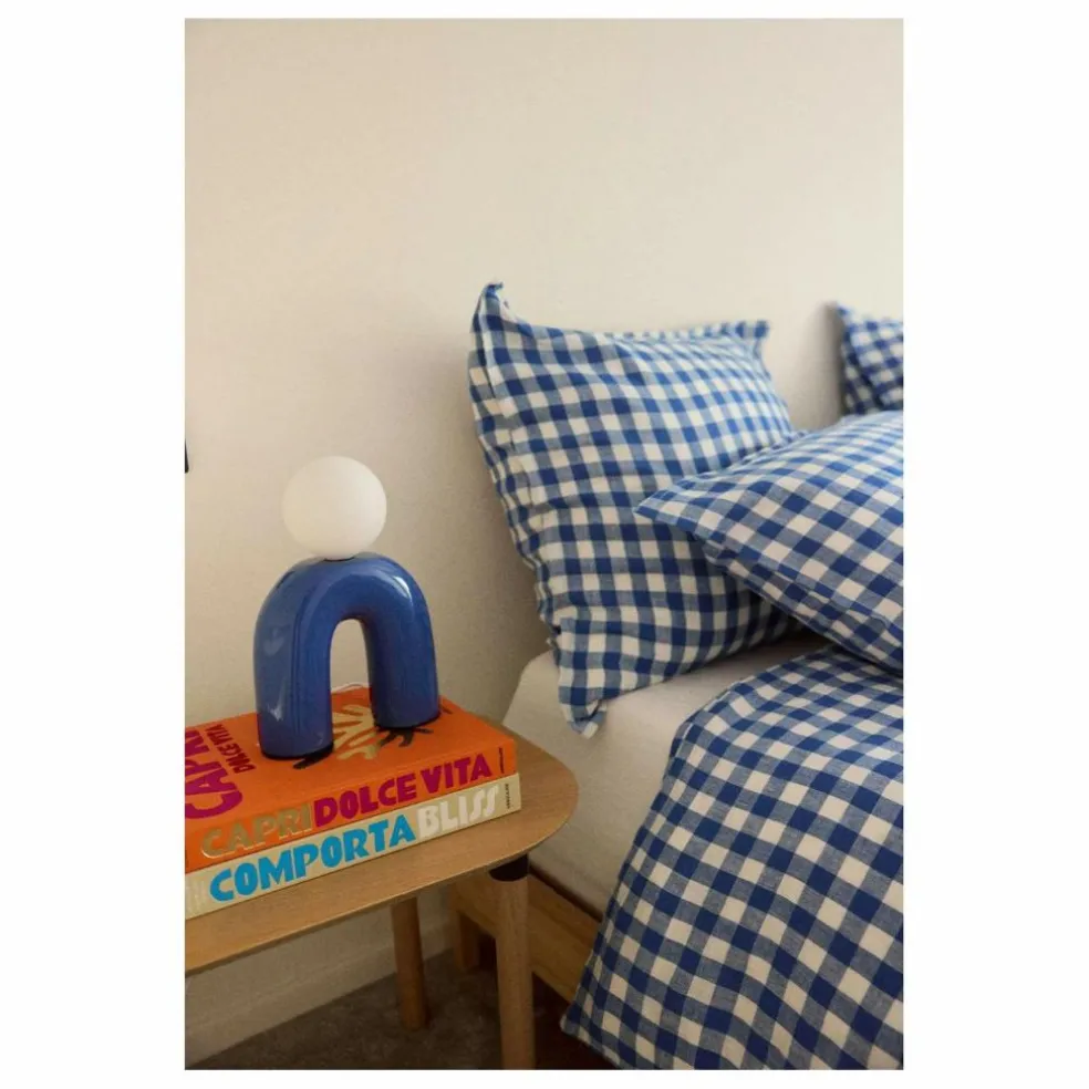 Taie d'oreiller en lin Vichy | Bleu