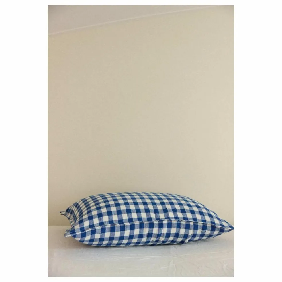 Taie d'oreiller en lin Vichy | Bleu