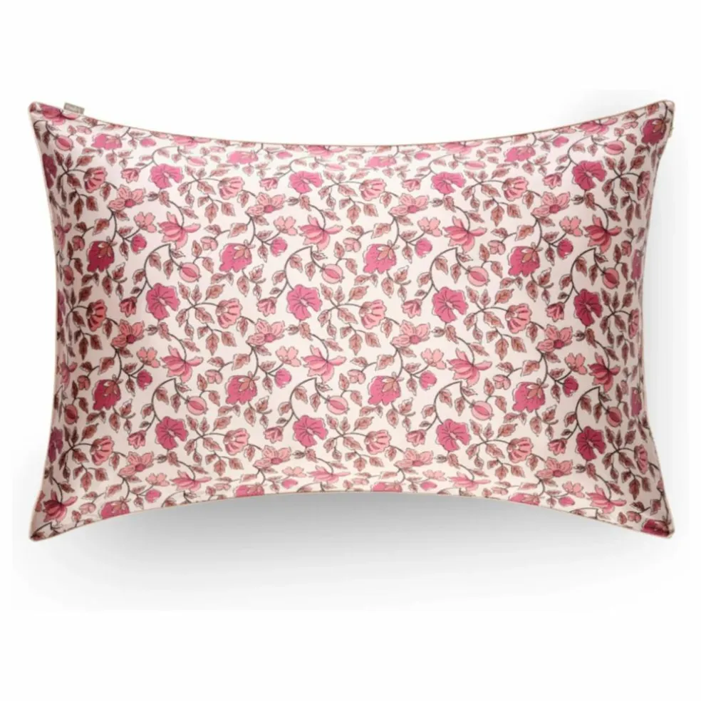 Taie d'oreiller en soie de mûrier imprimé Fleuri | Rose