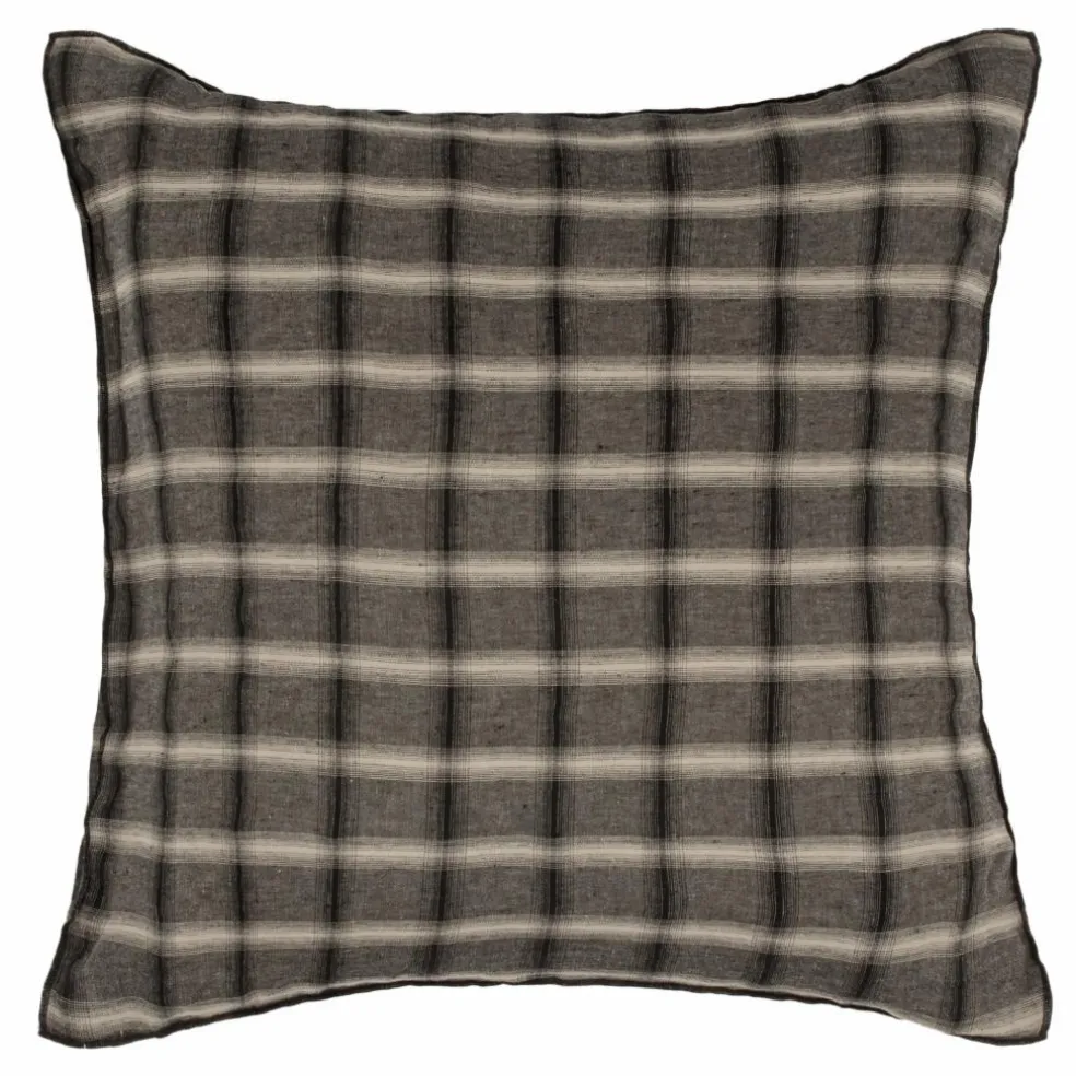 Taie d'oreiller Highlands en lin lavé | Gris foncé