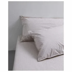 Taie d'oreiller Striped en percale organique - Brown-Ecru | Marron
