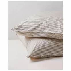 Taie d'oreiller Striped en percale organique - Brown-Ecru | Marron