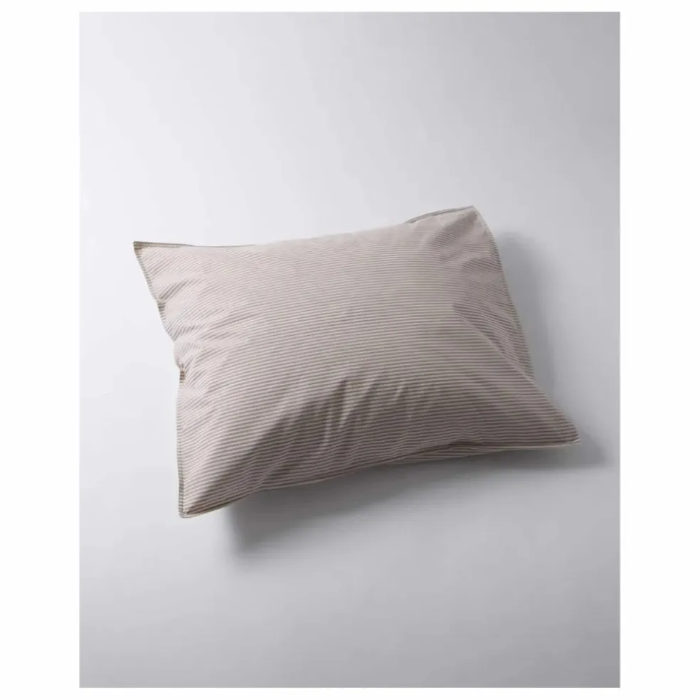 Taie d'oreiller Striped en percale organique - Brown-Ecru | Marron